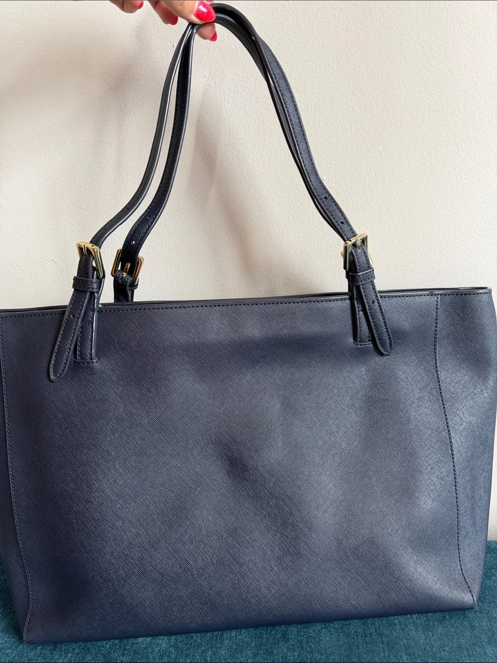 Tory Burch Navy Saffiano Tote with Gold Hardware